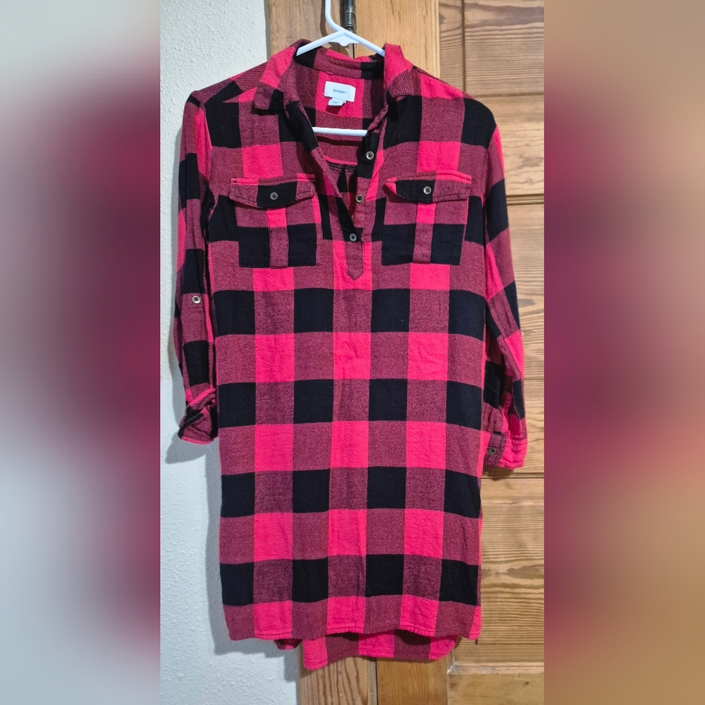 NWT Girls Old Navy Sz L 10  Buffalo Plaid Long Sleeve Collared Shirtdress X-Mas